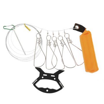 Кукан 5 карабинов на тросе с поплавком и мотовилом, арт. YS-03